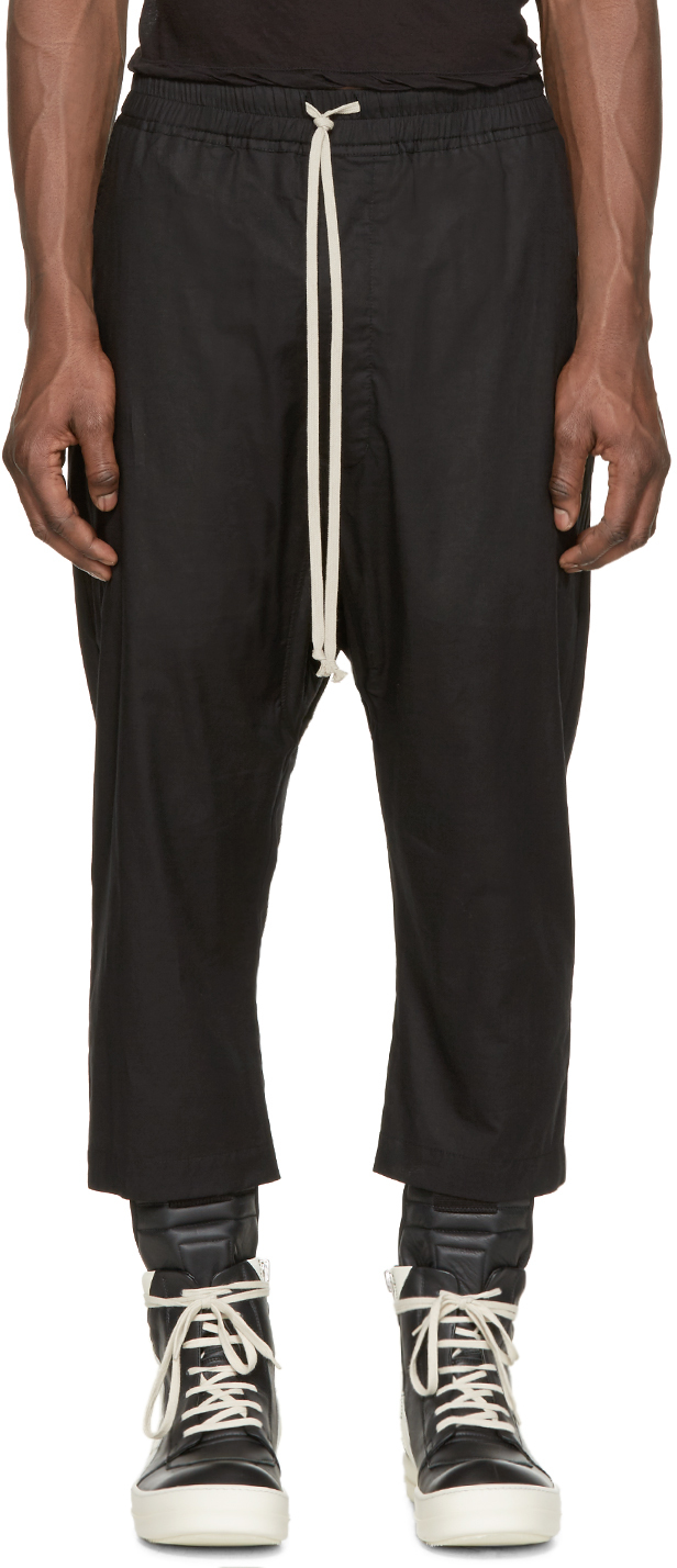 Rick Owens: Black Cropped Drawstring Trousers | SSENSE