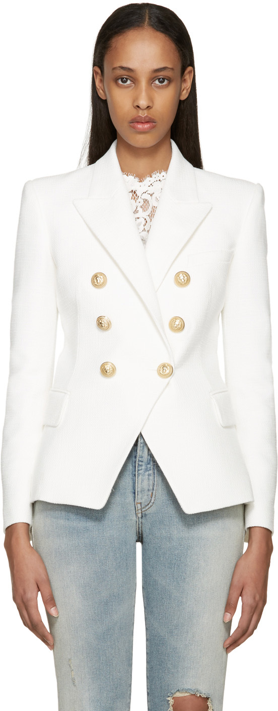 Balmain: White Tweed Classic Blazer | SSENSE