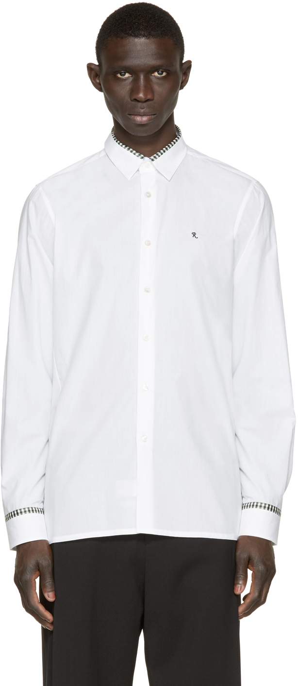 Raf Simons: White Plaid Trim Logo Shirt | SSENSE