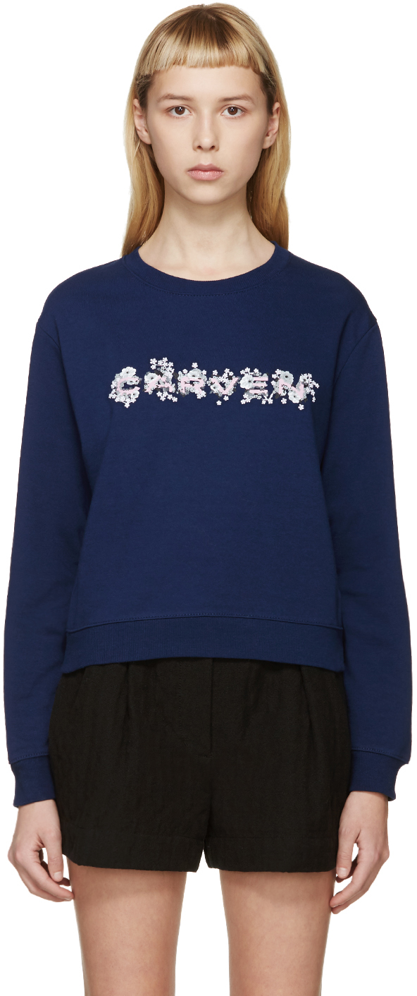 Carven: Navy Floral Logo Sweatshirt | SSENSE