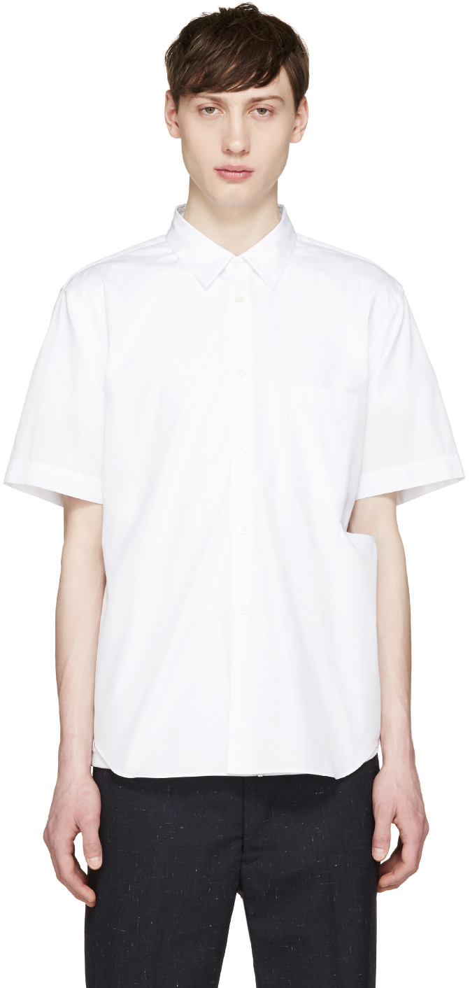 Comme des Garçons Homme Plus: White Poplin Slit Shirt | SSENSE