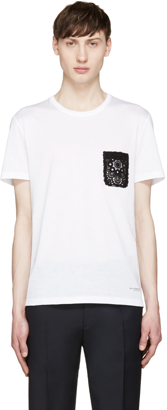 Burberry Prorsum: White Lace Pocket T-Shirt | SSENSE