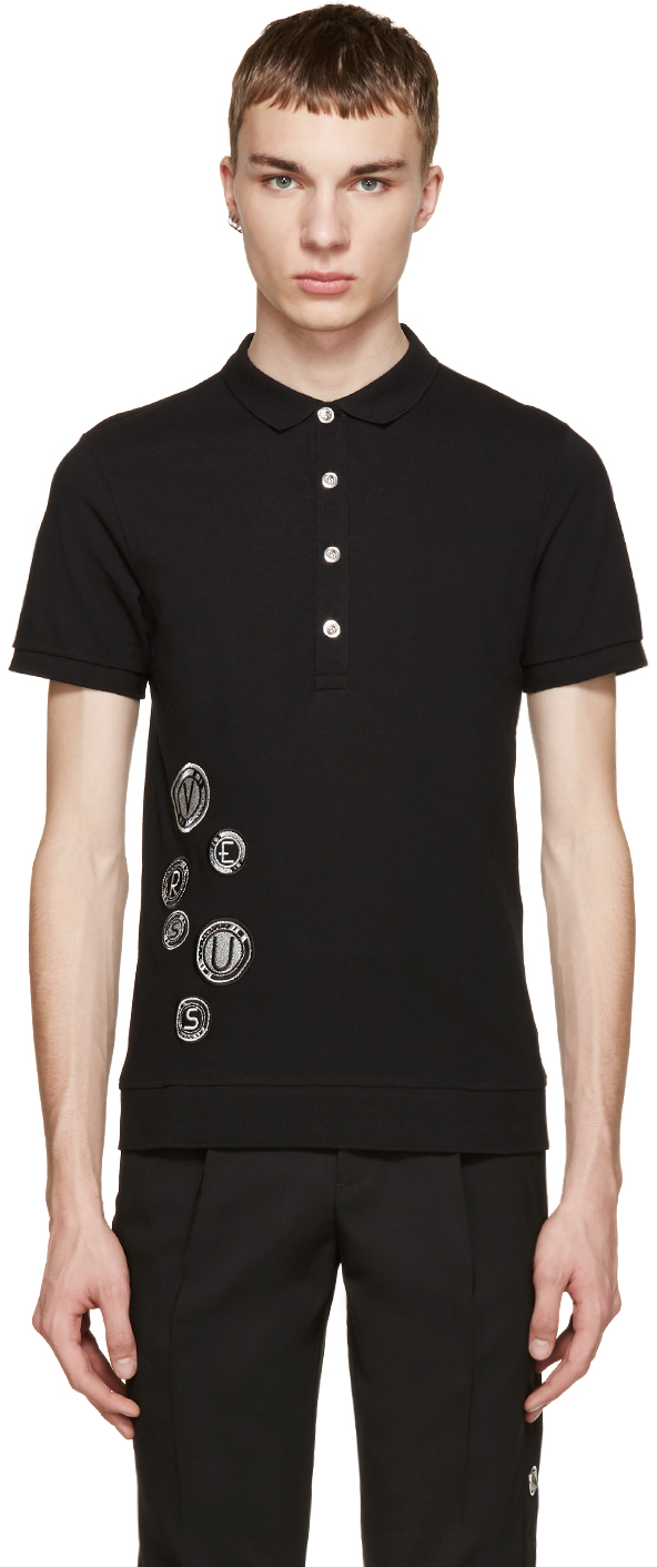 Versus: Black Embroidered Patch Polo | SSENSE Canada