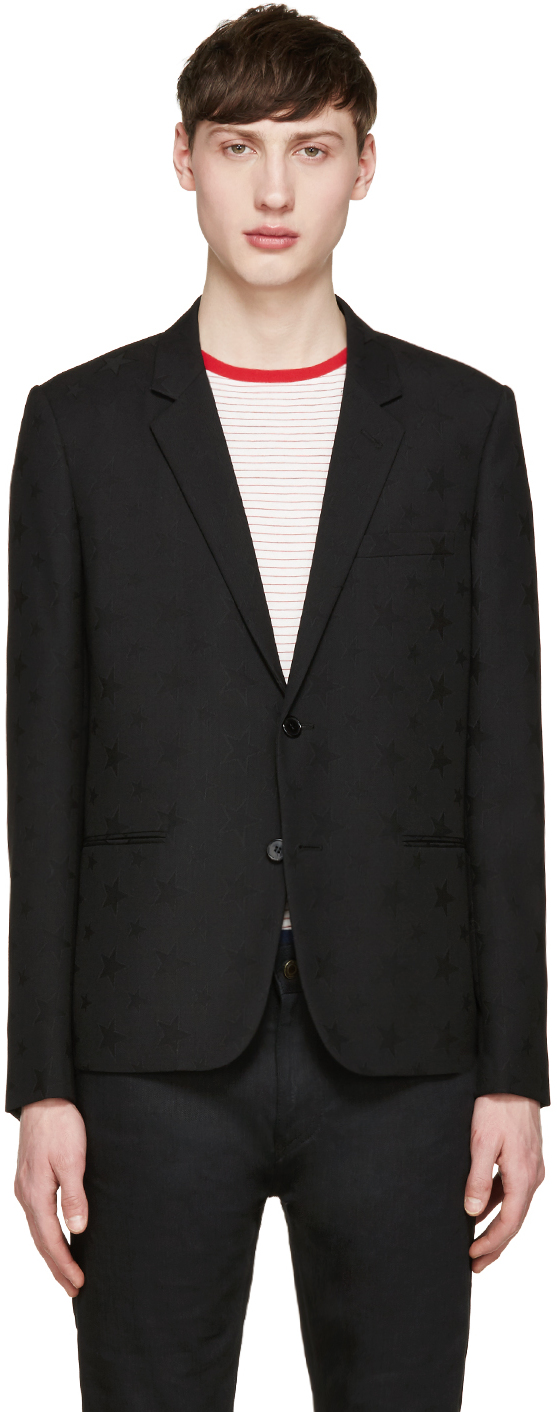 Saint Laurent: Black Jacquard Stars Blazer | SSENSE