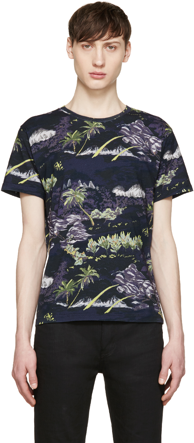 Saint Laurent: Black Landscape Print T-Shirt | SSENSE