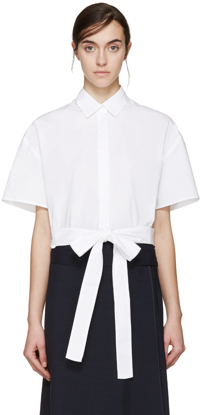 MSGM: White Cropped Tie Shirt | SSENSE