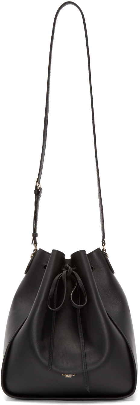 Nina Ricci: Black Leather MM Pinson Bucket Bag | SSENSE