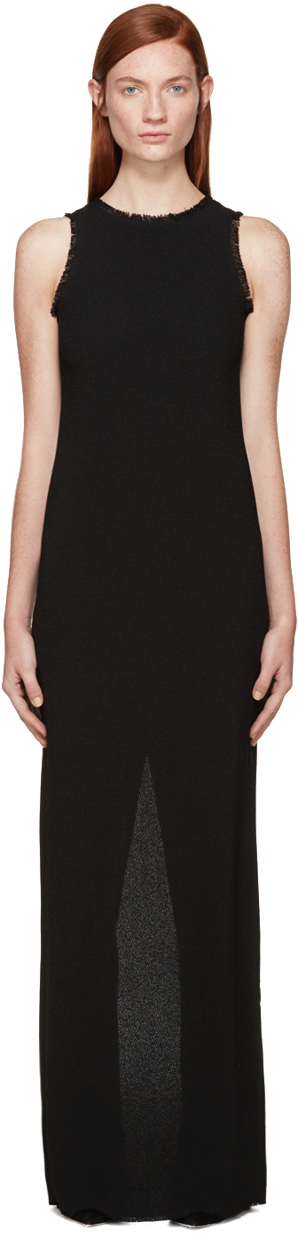 Nina Ricci: Black Fringed Crepe Long Dress | SSENSE