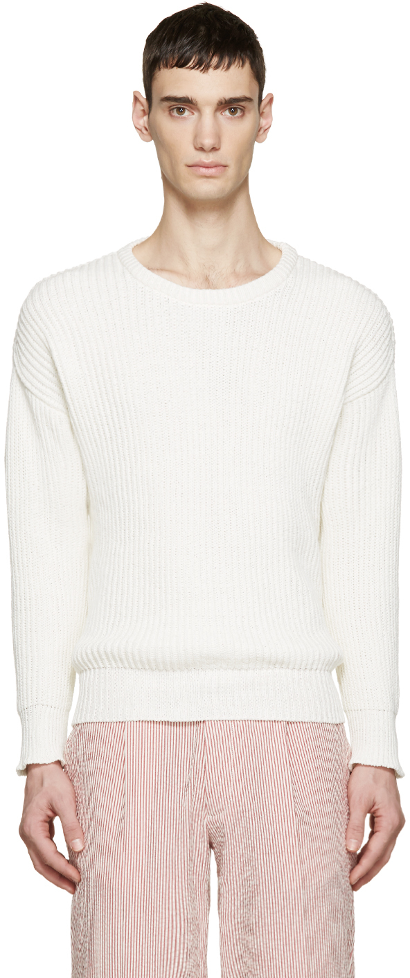 AMI Alexandre Mattiussi: Ivory Rib Knit Sweater | SSENSE