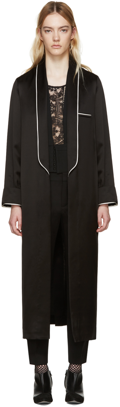 Haider Ackermann: Black Satin Peignoir Coat | SSENSE
