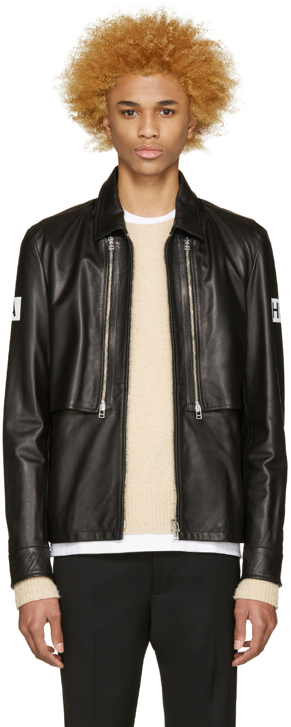 Hood by Air: Black Leather Double Zip Shirt | SSENSE