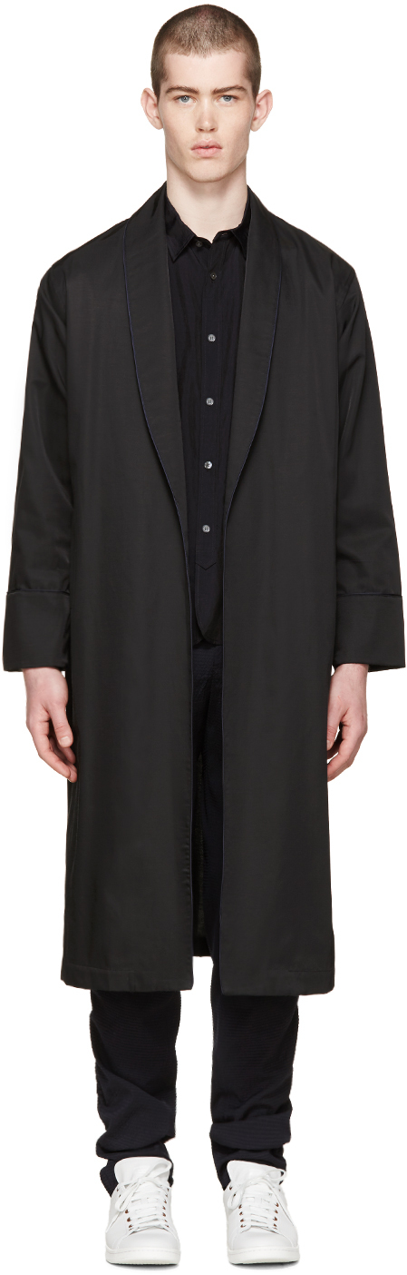 Undecorated Man: Black Twill Piped Coat | SSENSE