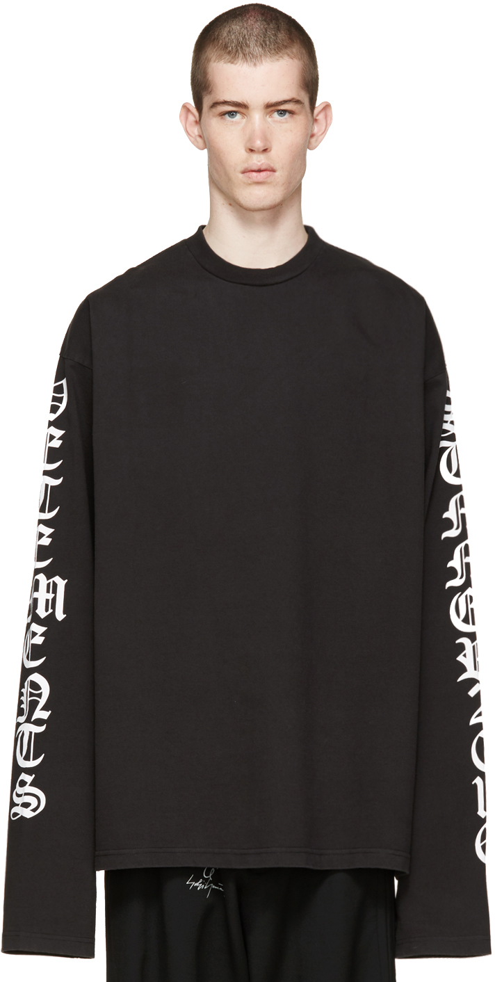 VETEMENTS: Black Oversized Logo Sleeve Pullover | SSENSE