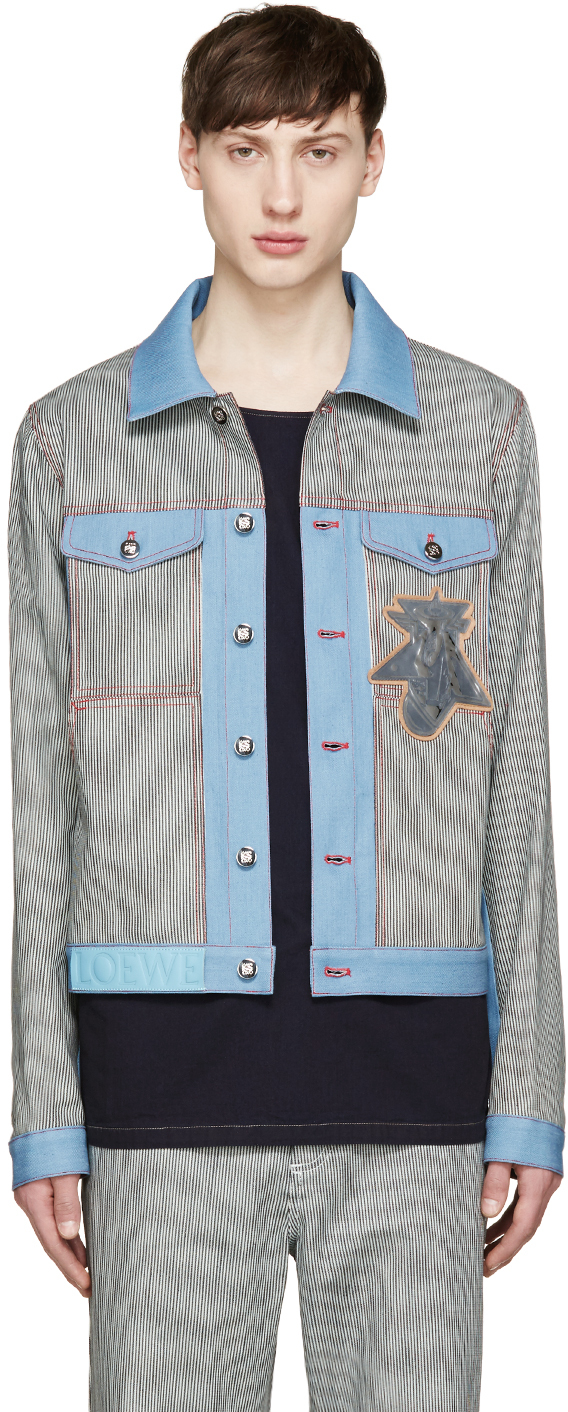 Loewe: Blue Denim Striped Patch Jacket | SSENSE