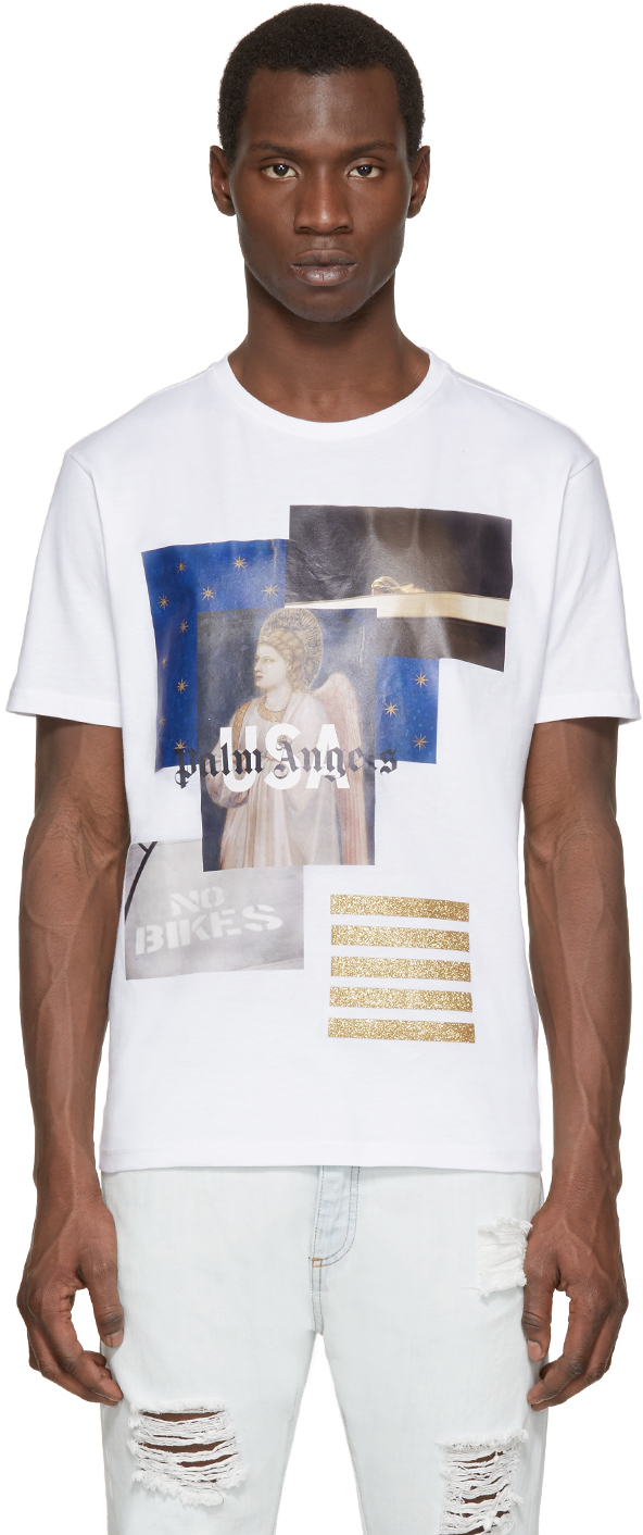 Palm Angels: White Graphic T-Shirt | SSENSE