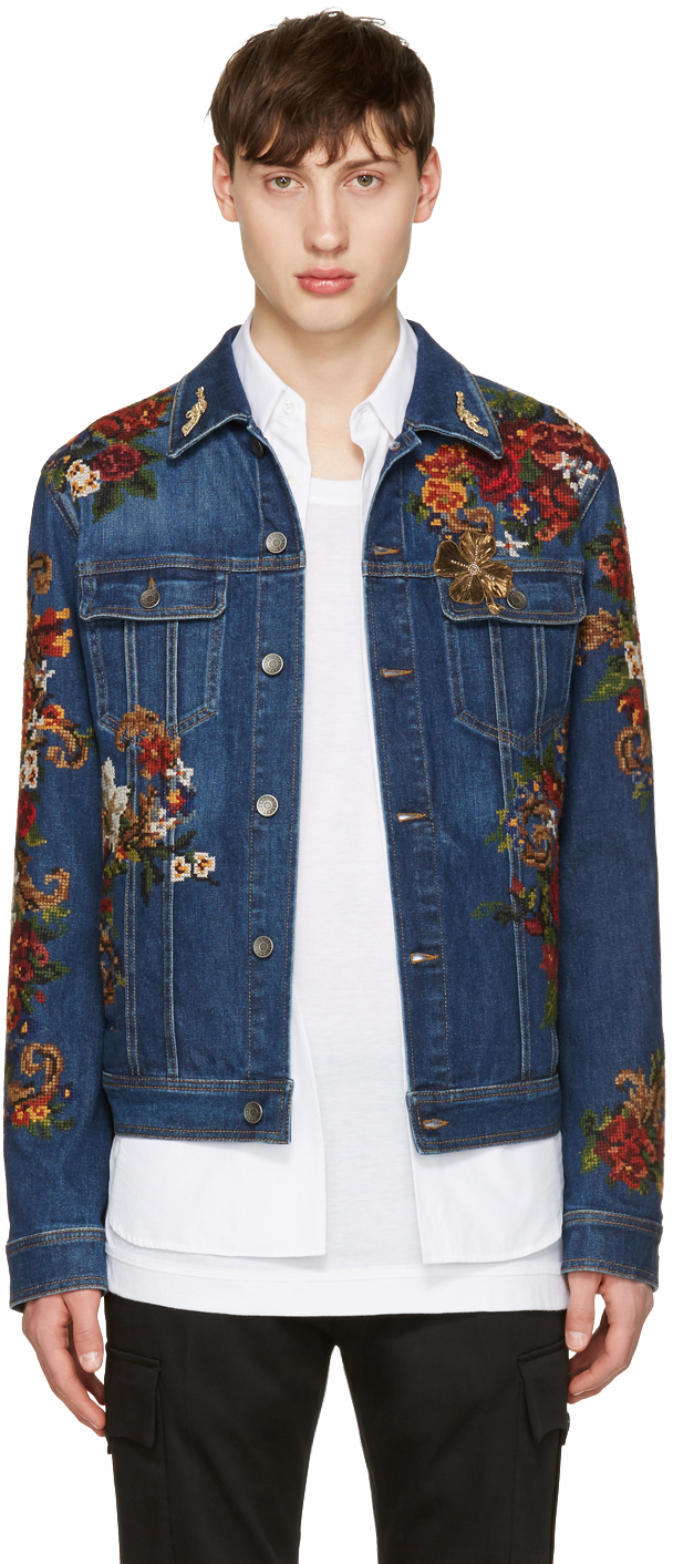 Dolce & Gabbana: Indigo Embroidered Denim Jacket | SSENSE UK