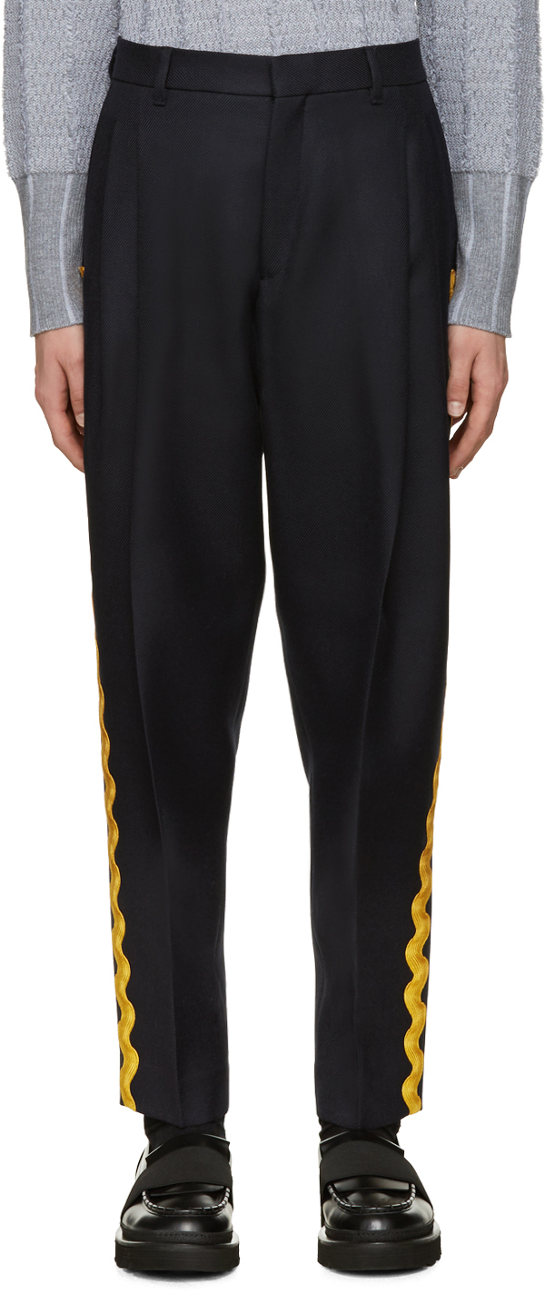 Acne Studios Navy Piano Ribbon Trousers SSENSE UK