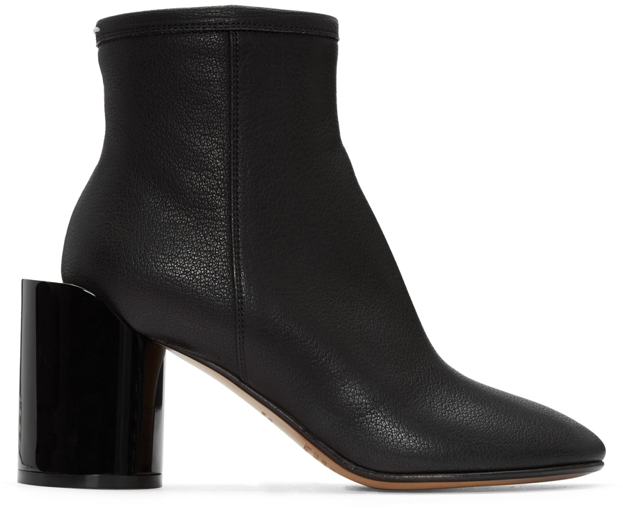 Maison Margiela: Black Leather Cut-Out Boots | SSENSE