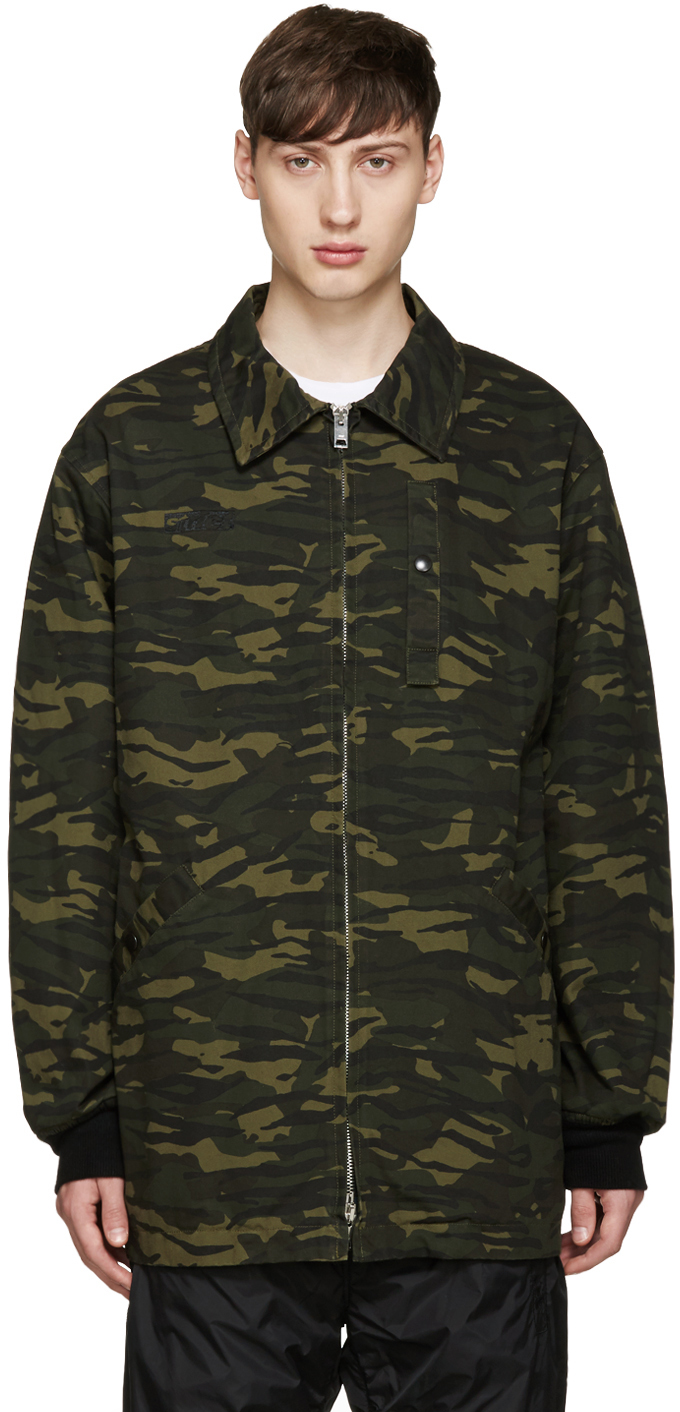Alexander Wang: Green Embroidered Camouflage Jacket | SSENSE