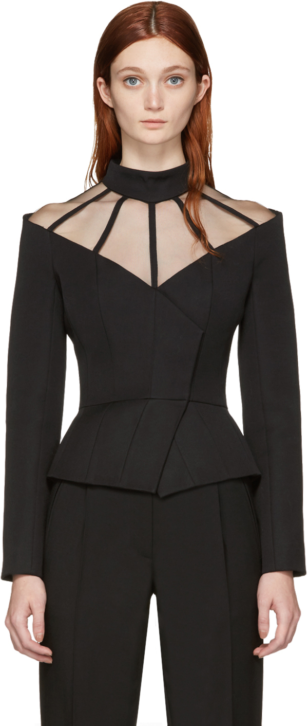 Balmain: Black Panelled Peplum Top | SSENSE