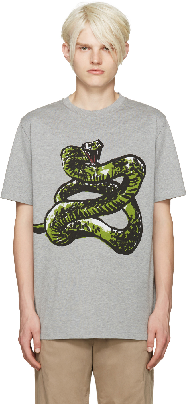Balenciaga: Grey Snake T-Shirt | SSENSE UK