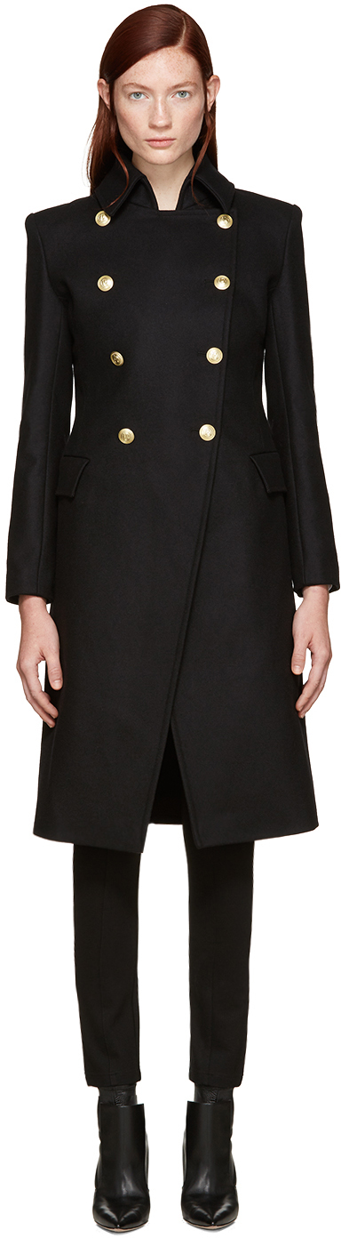 Pierre Balmain: Black Gold Buttons Coat | SSENSE Canada