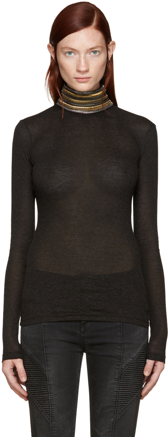 Pierre Balmain: Black Chain Embellished Turtleneck | SSENSE UK