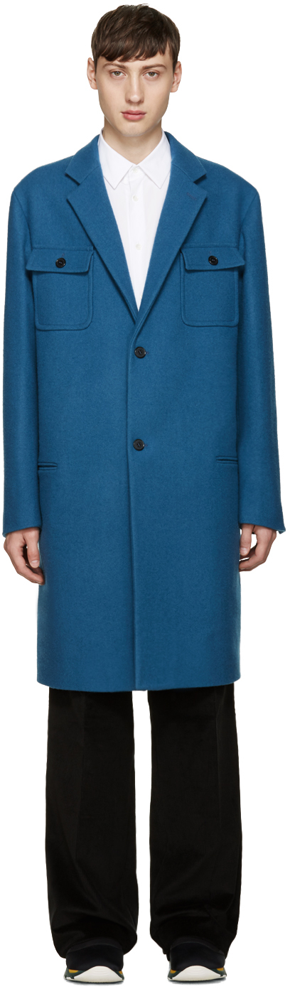 Marni: Blue Wool Coat | SSENSE