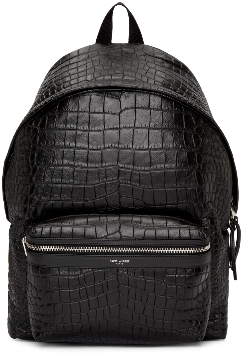 Saint Laurent: Black Croc-Embossed Leather Backpack | SSENSE