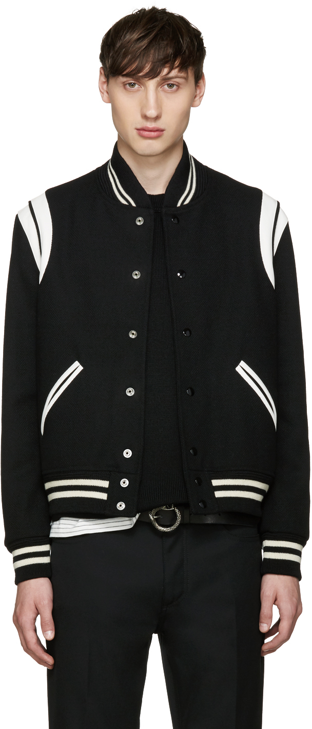 Saint Laurent: Black Wool Teddy Bomber Jacket | SSENSE