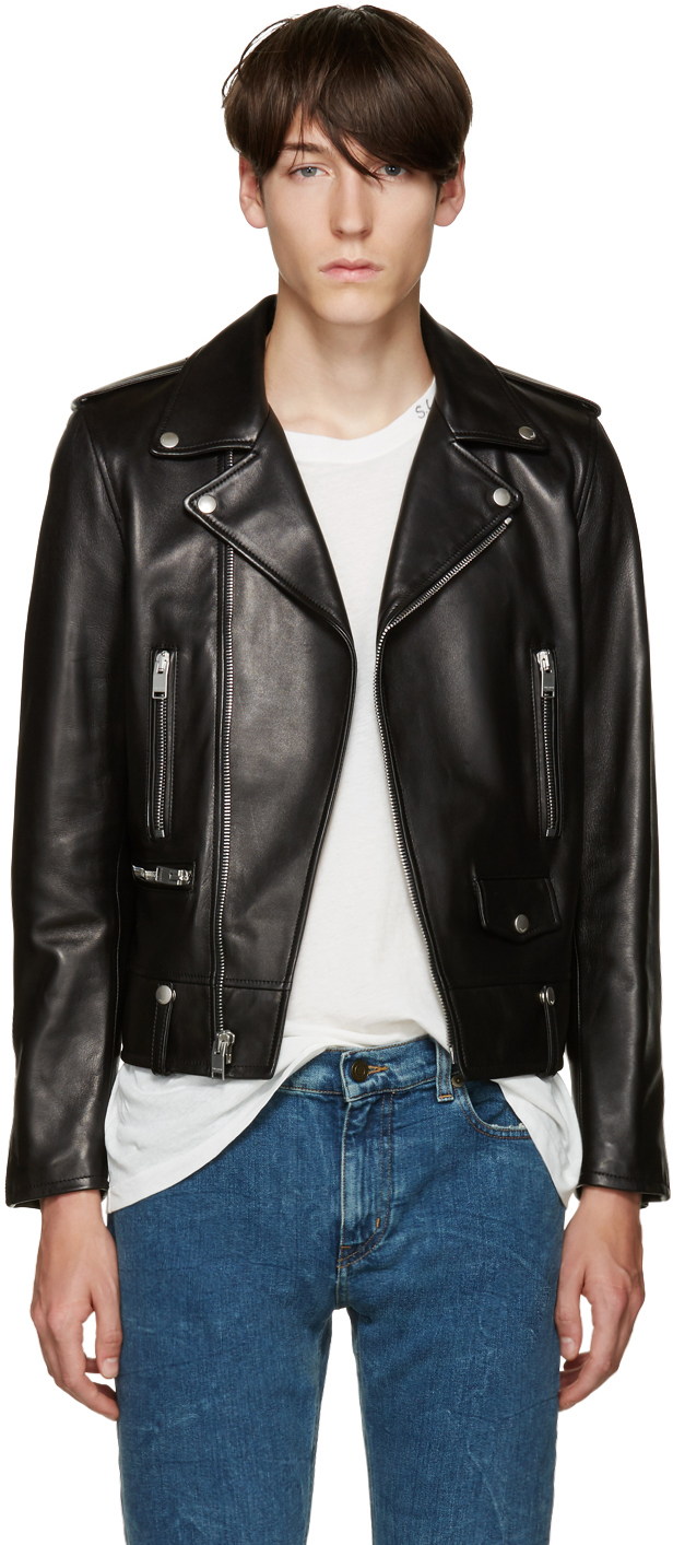 Saint Laurent: Black Leather Biker Jacket | SSENSE