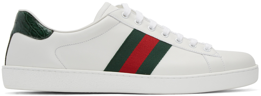 Gucci: White Leather Stripe New Ace Sneakers | SSENSE
