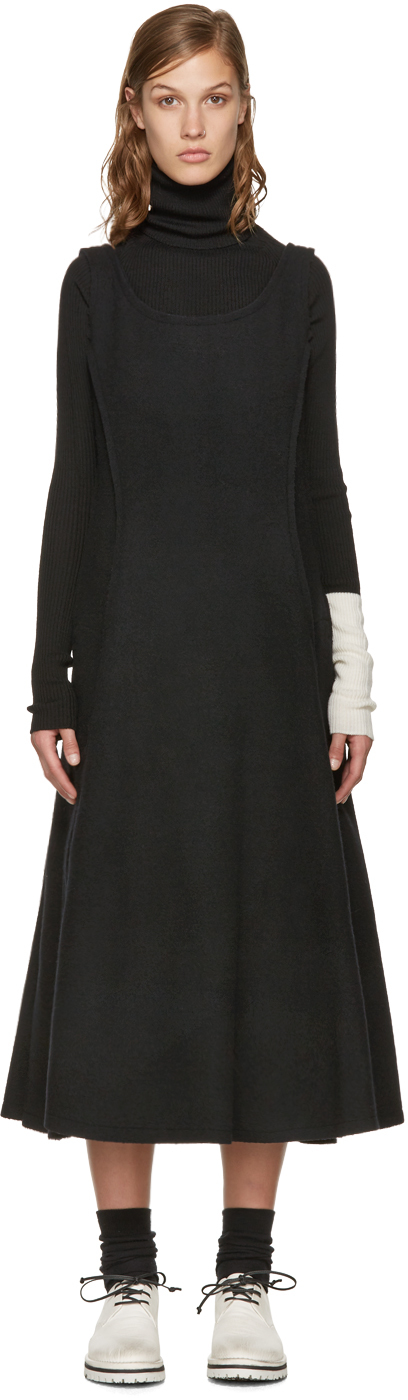 Yohji Yamamoto: Black Double-Face Wool Dress | SSENSE