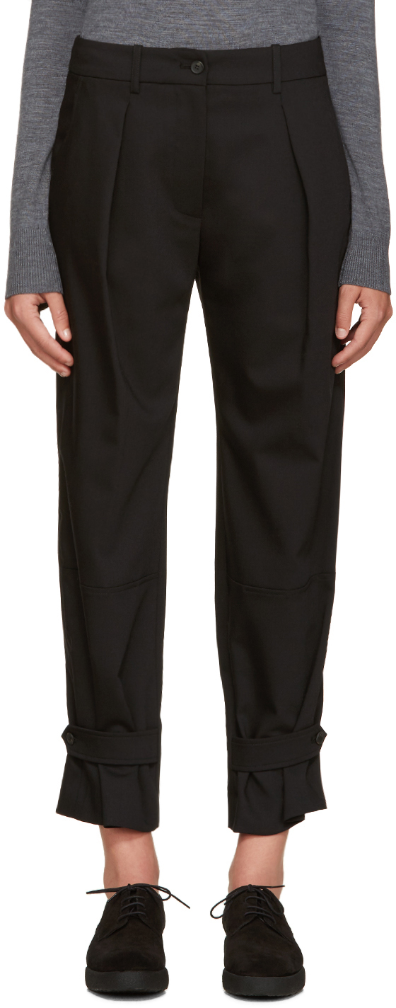 Jil Sander Navy: Black Wide-Leg Pleated Trousers | SSENSE