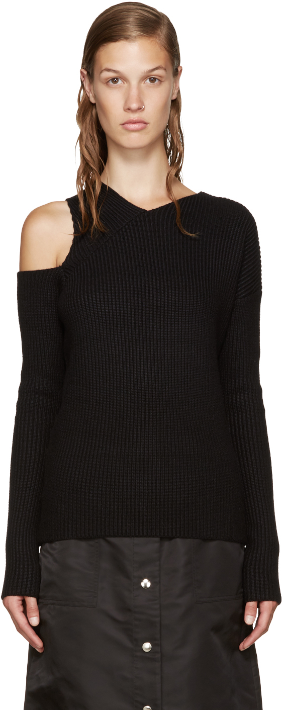 Nomia: Black Asymmetric Sweater | SSENSE
