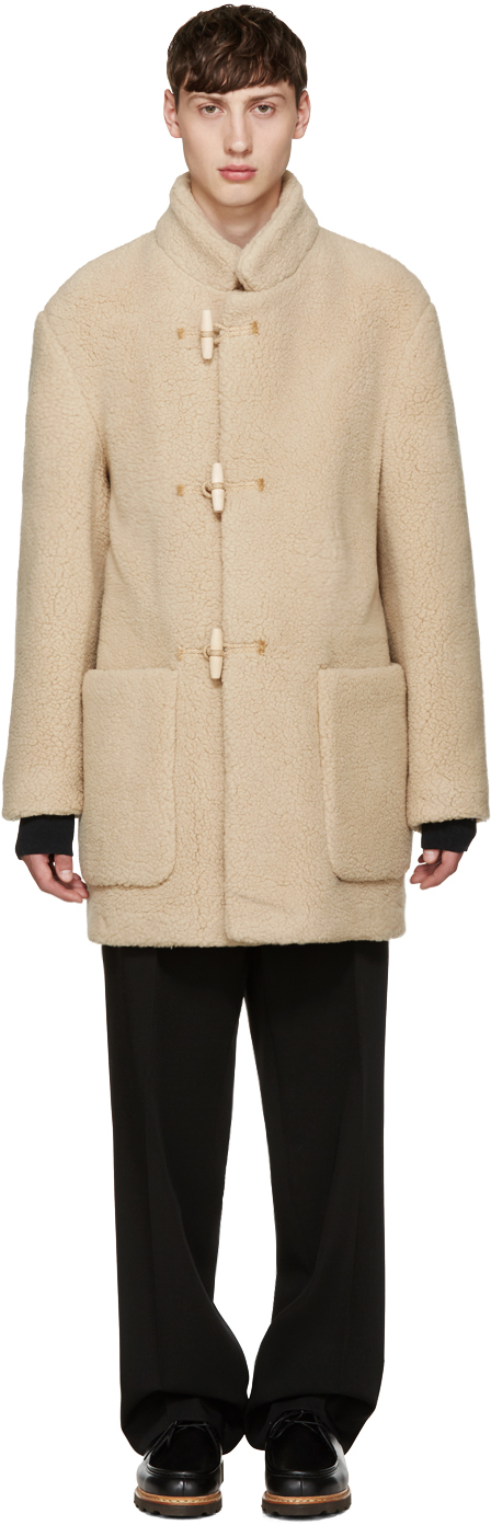 LEMAIRE: Beige Faux-Shearling Gloverall Edition Duffle Coat | SSENSE Canada