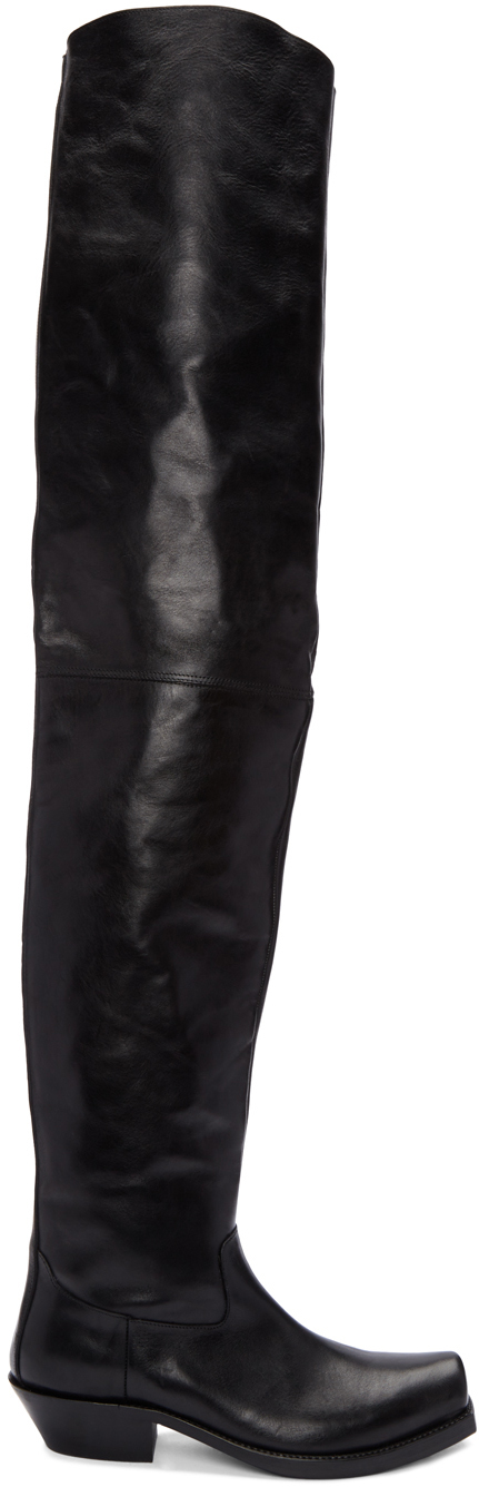 VETEMENTS: Black Leather Over-the-Knee Boots | SSENSE