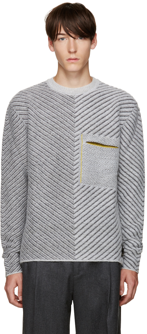 Fendi: Grey Diagonal Knit Sweater | SSENSE