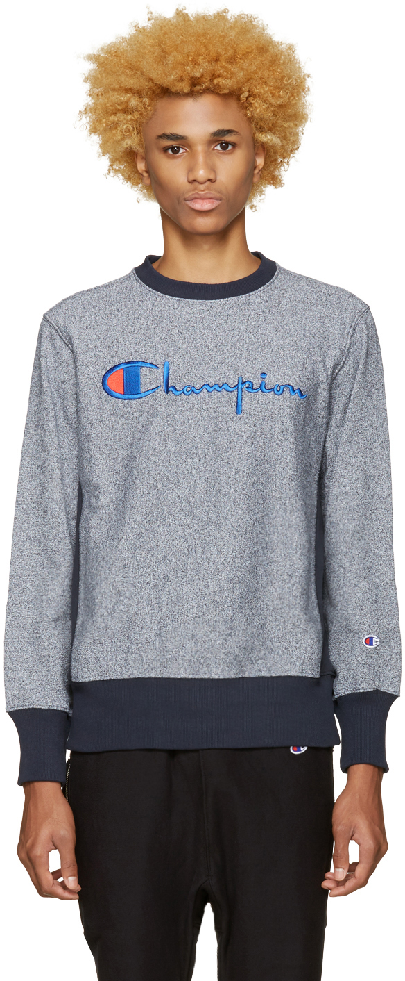 Champion Reverse Weave: Navy Speckled Logo Pullover | SSENSE