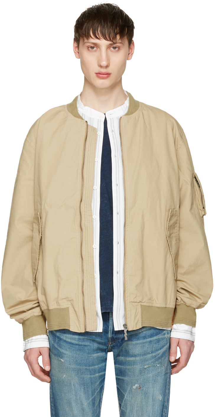 Nudie Jeans: Beige Ripstop Alexander Bomber Jacket | SSENSE UK