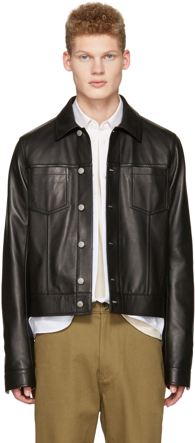 Maison Margiela: Black Leather Trucker Jacket | SSENSE
