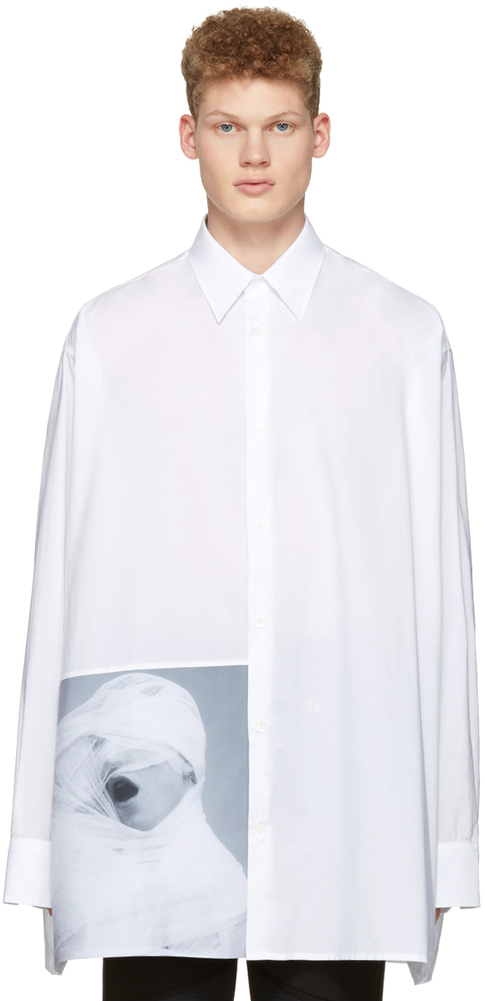 Raf Simons: White Robert Mapplethorpe Edition 'White Gauze' Oversized Shirt  | SSENSE Canada