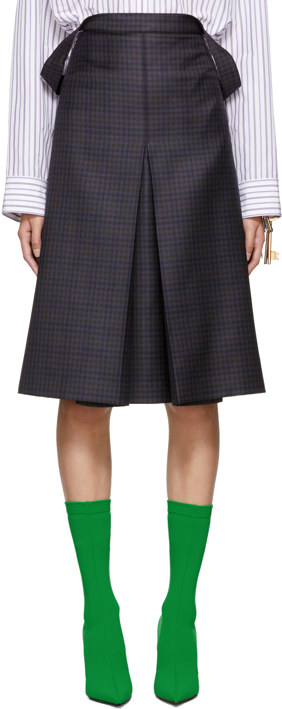 Balenciaga Navy Wool Check Skirt