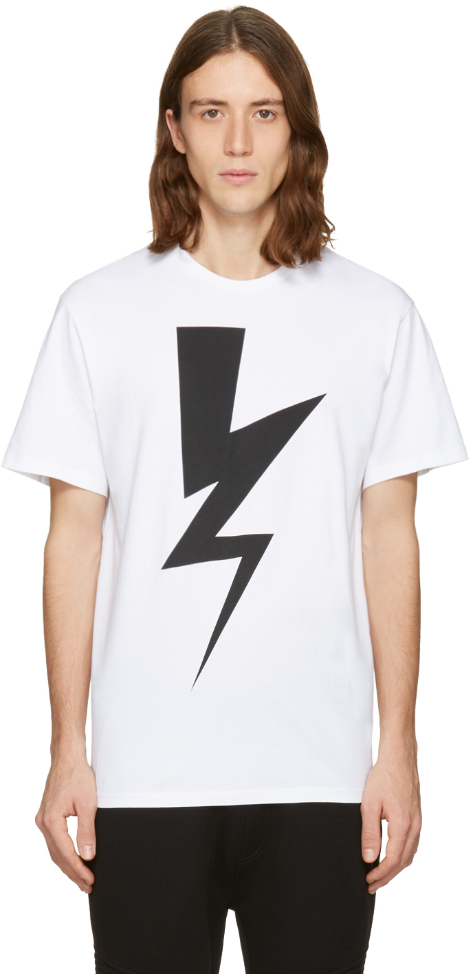 Neil Barrett: White One Thunder T-Shirt | SSENSE
