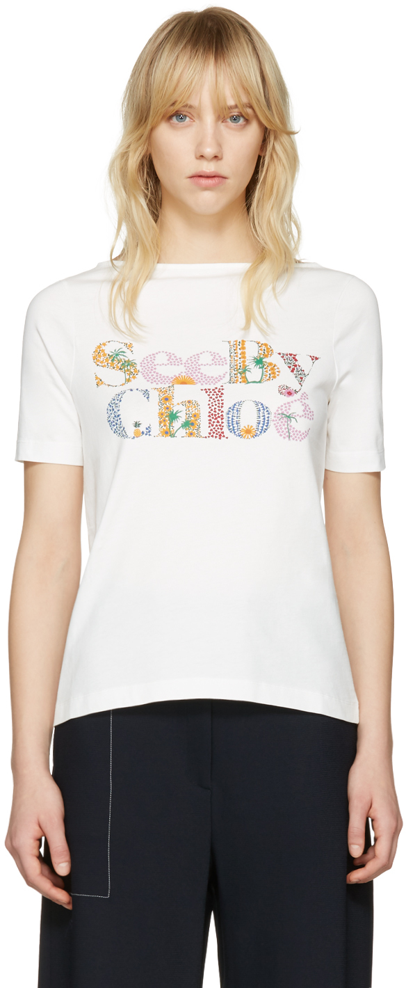 See by Chloé: Off-White Logo T-Shirt | SSENSE