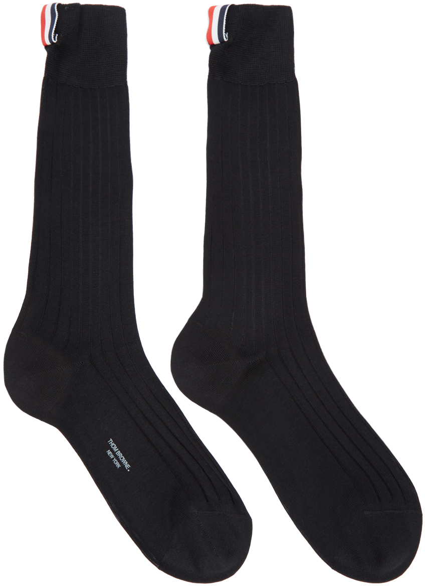 Thom Browne: Black Ribbed Socks | SSENSE Canada