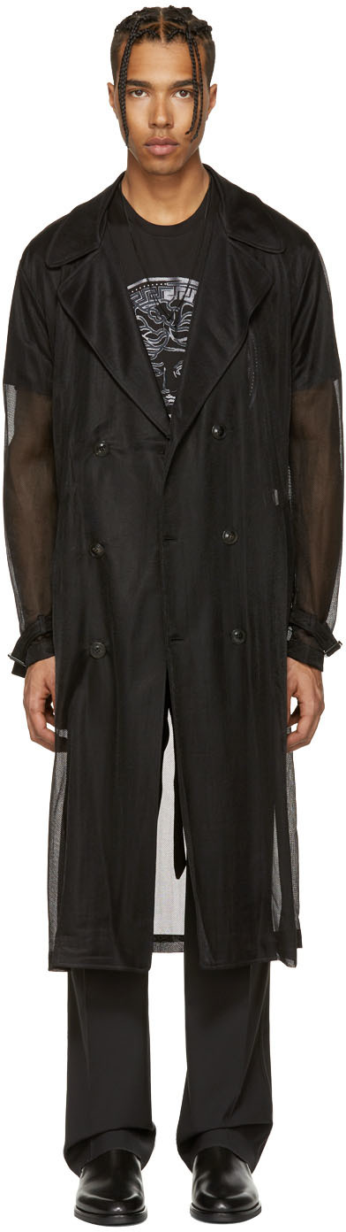 Versace: Black Knit Trench Coat | SSENSE