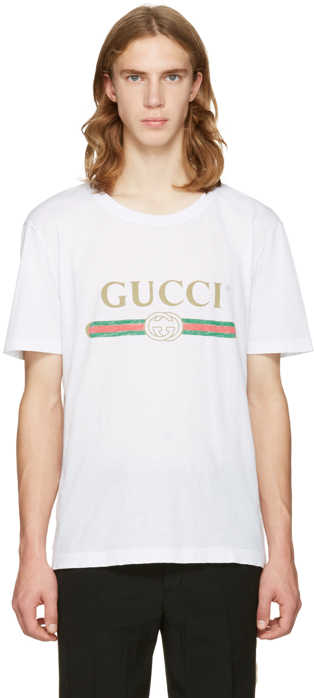 Gucci: White Logo T-Shirt | SSENSE Canada