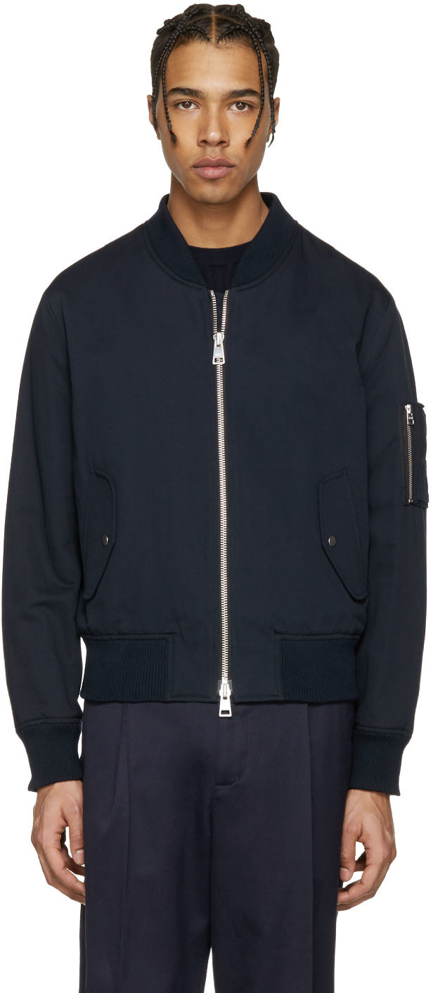 AMI Alexandre Mattiussi: Navy Twill Bomber Jacket | SSENSE