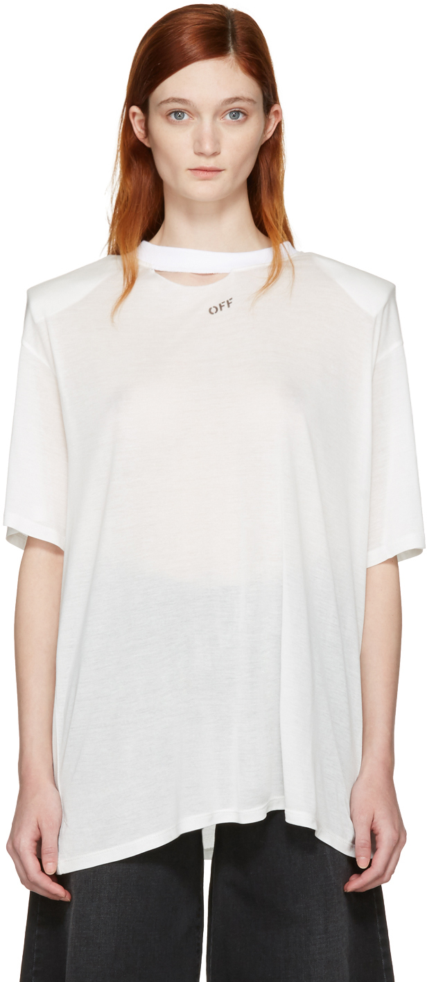 Off-White: White Shoulder Pad T-Shirt | SSENSE